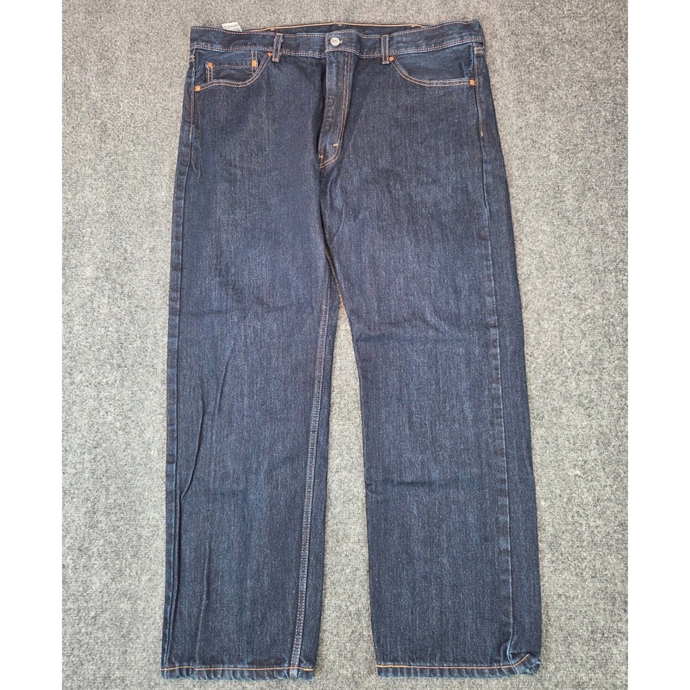 Levi Strauss 505 Regular Fit Jeans Mens 42x30 Dark Wash Blue Straight Leg Denim